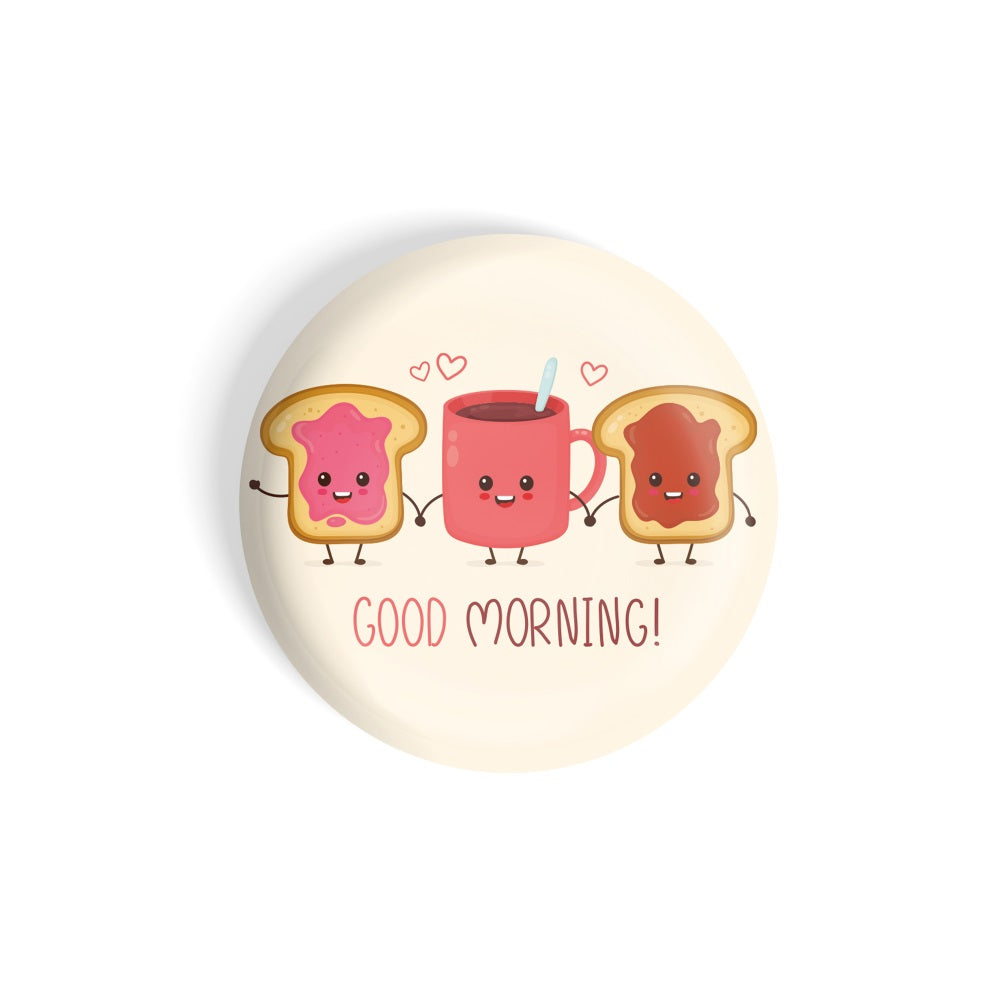 dhcrafts Round Fridge Magnet Yellow Food Lovers Good Morning D13 Glossy Finish Design Pack of 1 (58 mm)